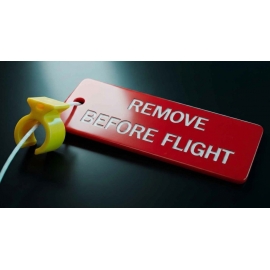S4933959-523 - YELLOW CIRCUIT BREAKER LOCKOUT RING WITH "REMOVE BEFORE FLIGHT" TAG