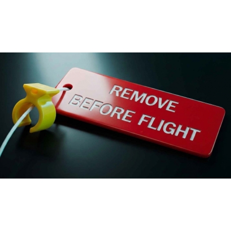 S4933959-523 - YELLOW CIRCUIT BREAKER LOCKOUT RING WITH "REMOVE BEFORE FLIGHT" TAG